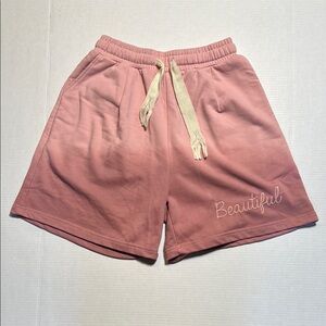 AELFRIC EDEN 100% Cotton Embroidered BEAUTIFUL Pink Ombre Drawstring Shorts L‎